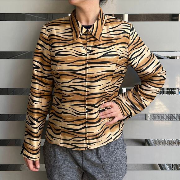 Silkland Vintage Tiger Print Full Zip Jacket Size 10 - Picture 1 of 8